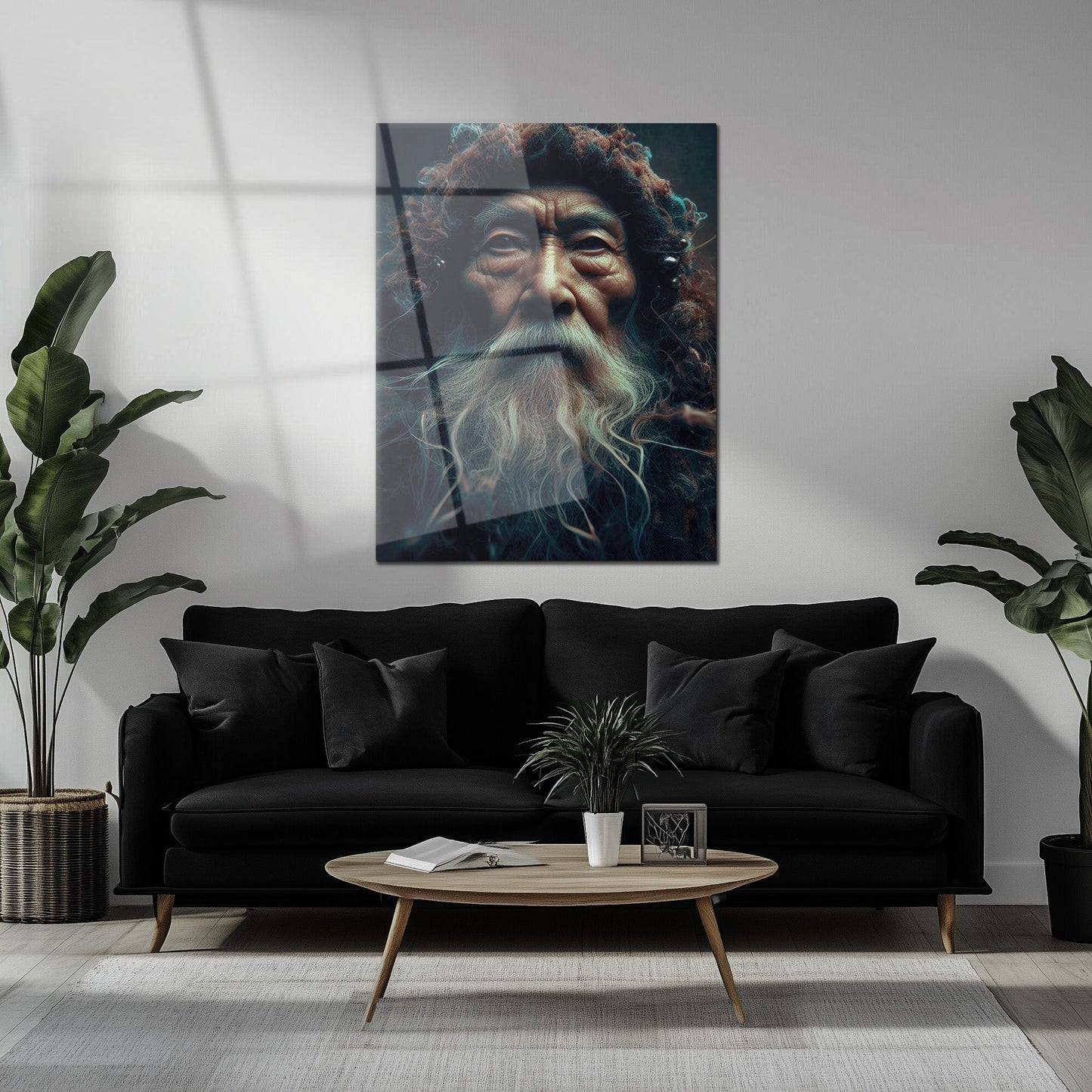 Ancient Wisdom Portrait UV Glass Wall Art – Mystical Elder with Deep Gaze-KAFCD072