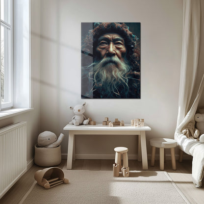 Ancient Wisdom Portrait UV Glass Wall Art – Mystical Elder with Deep Gaze-KAFCD072