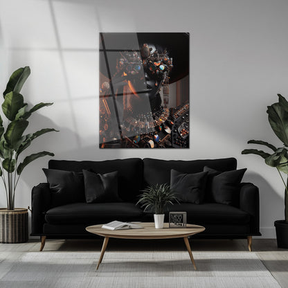Futuristic Black Diva Portrait UV Glass Wall Art – Opulent Cyber Couture Aesthetic-KAFCD073