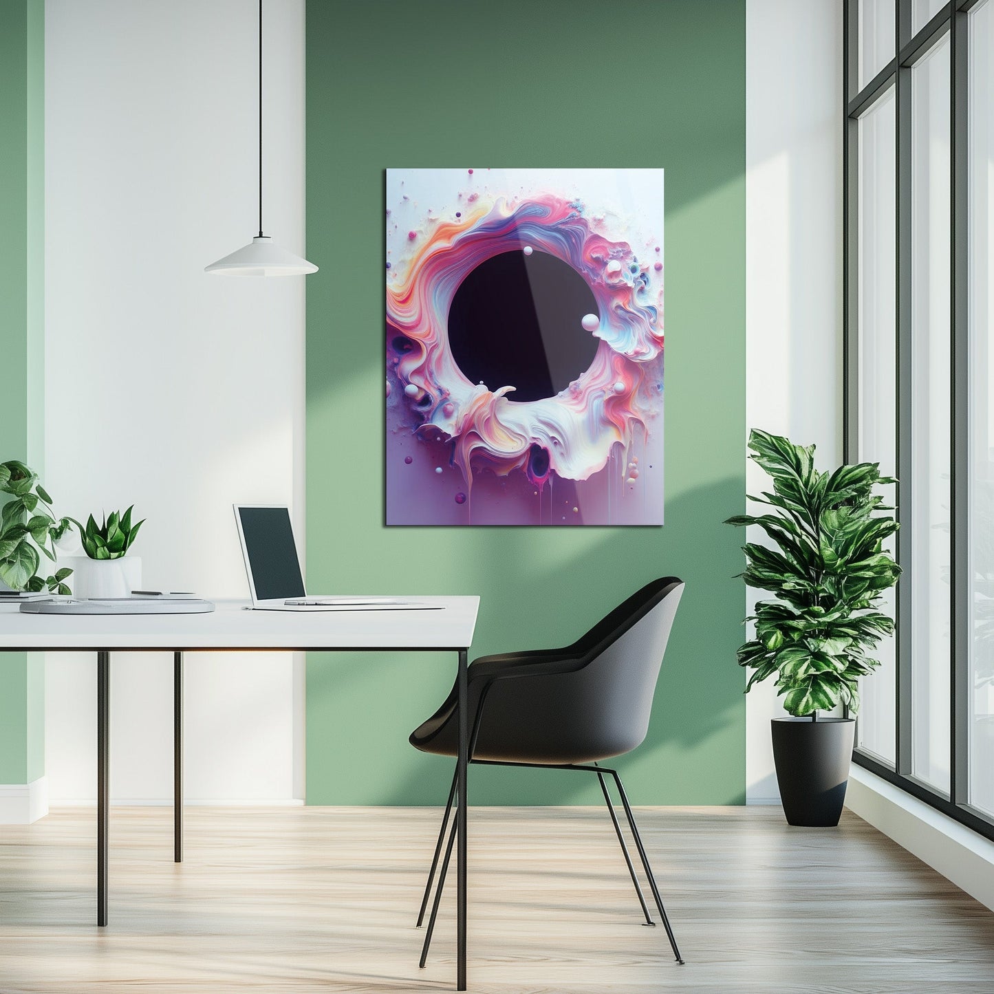 Spirale Vide Colorée Abstraite - Art Mural Vibrant en Verre UV avec Effet Peinture 3D-KAFCD079