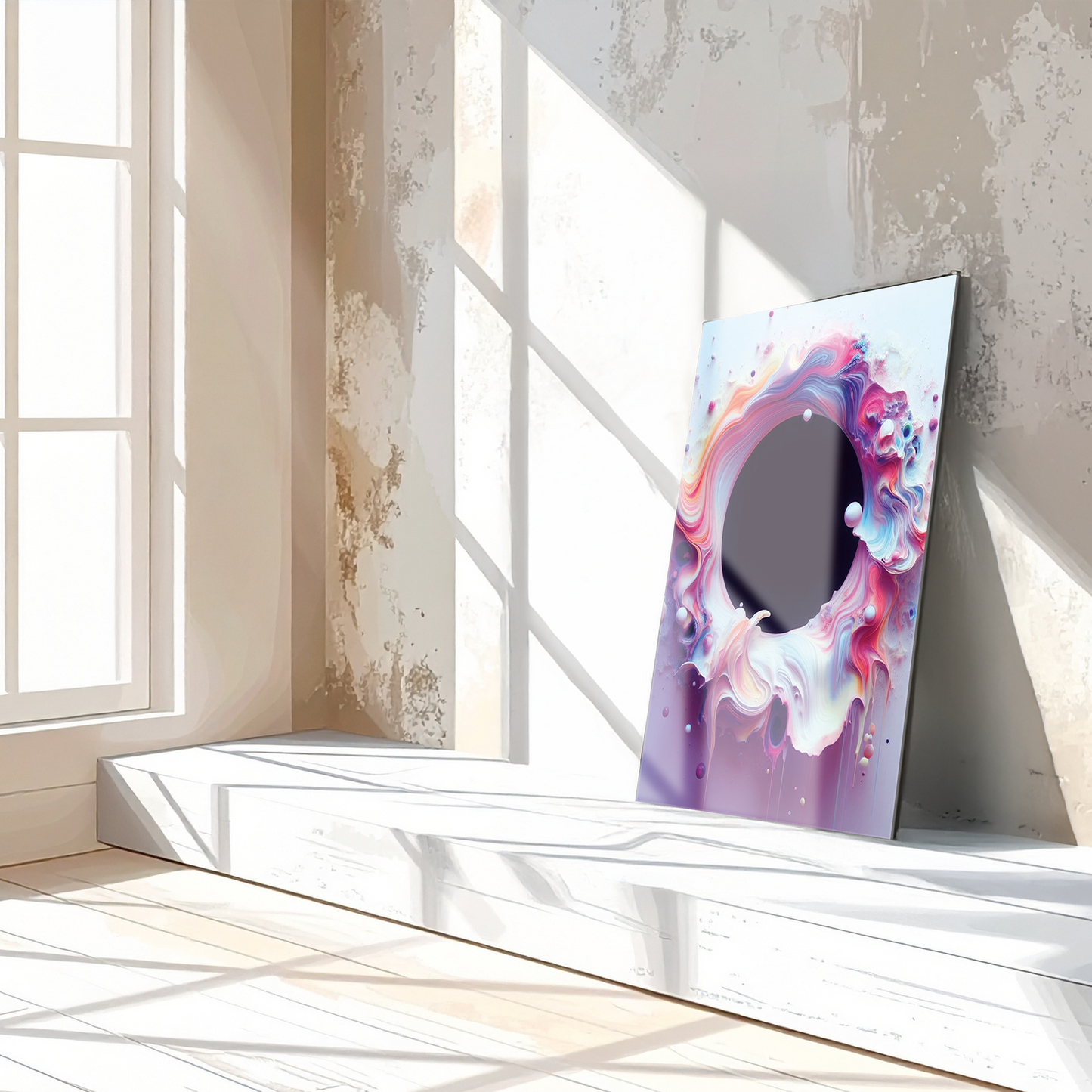 Spirale Vide Colorée Abstraite - Art Mural Vibrant en Verre UV avec Effet Peinture 3D-KAFCD079