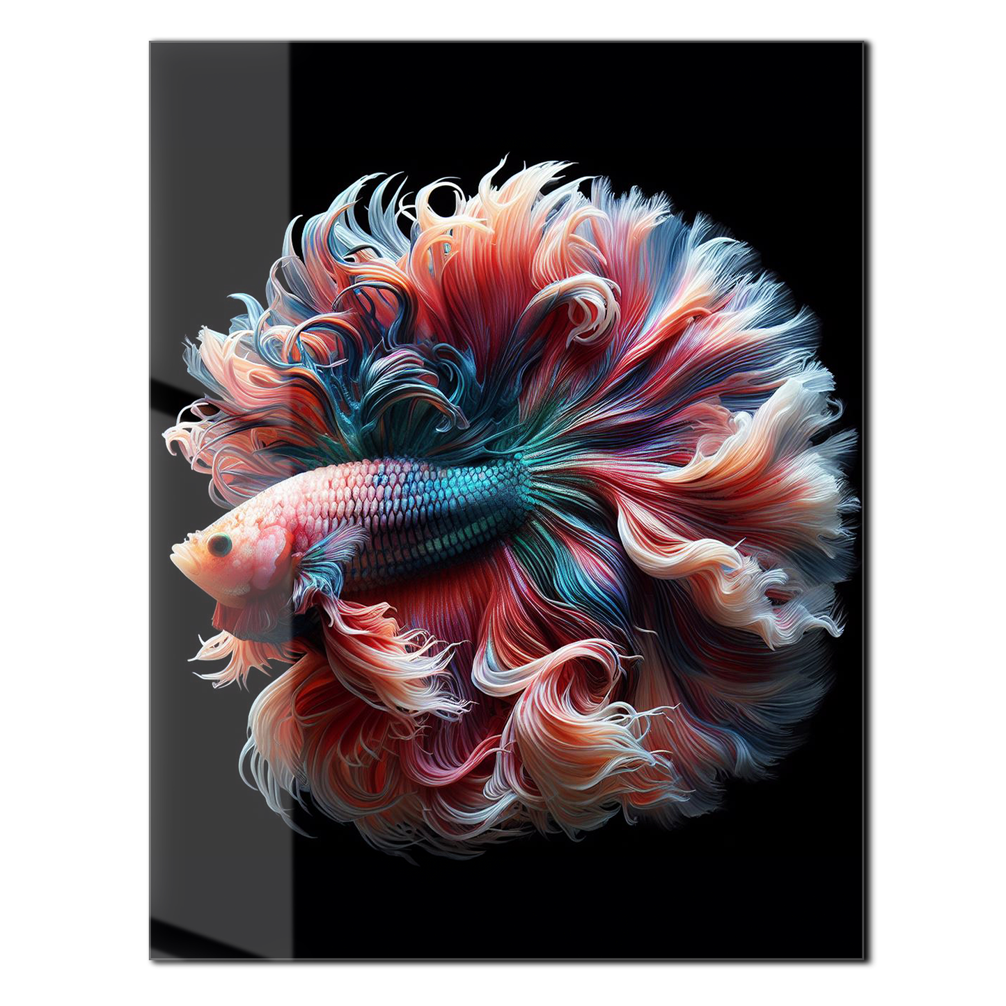 Elegant Betta Fish Flow – Colorful UV Glass Wall Art with Fluid Fin Design-KAFCD080