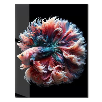 Elegant Betta Fish Flow – Colorful UV Glass Wall Art with Fluid Fin Design-KAFCD080