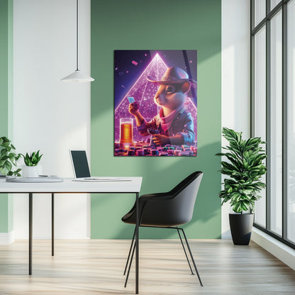 Soirée poker avec le hamster cowboy – Décoration murale en verre UV néon pour ambiance salle de jeux-KAFCD088