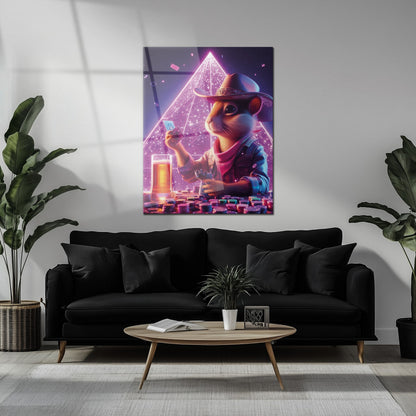 Soirée poker avec le hamster cowboy – Décoration murale en verre UV néon pour ambiance salle de jeux-KAFCD088