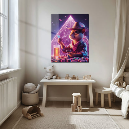 Soirée poker avec le hamster cowboy – Décoration murale en verre UV néon pour ambiance salle de jeux-KAFCD088