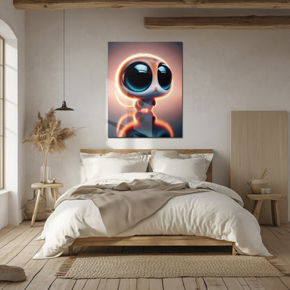 Big-Eyed Fantasy Kitten UV Glass Wall Art – Cute Neon Pet Illustration - KAFCD094