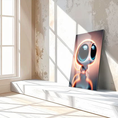 Big-Eyed Fantasy Kitten UV Glass Wall Art – Cute Neon Pet Illustration - KAFCD094