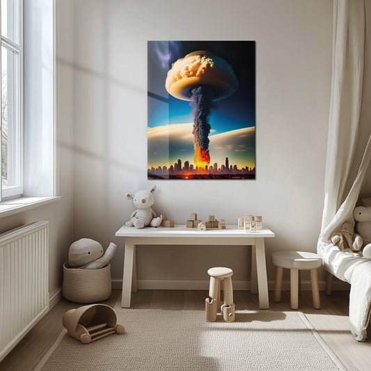 Apocalyptic Explosion – Futuristic City Blast UV Glass Wall Art- KAFCD101