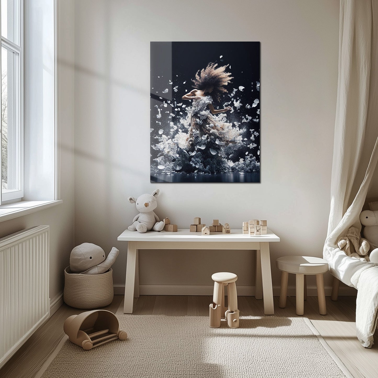 Elegant Floral Dance Explosion – UV Printed Glass Wall Art - KAFCD103