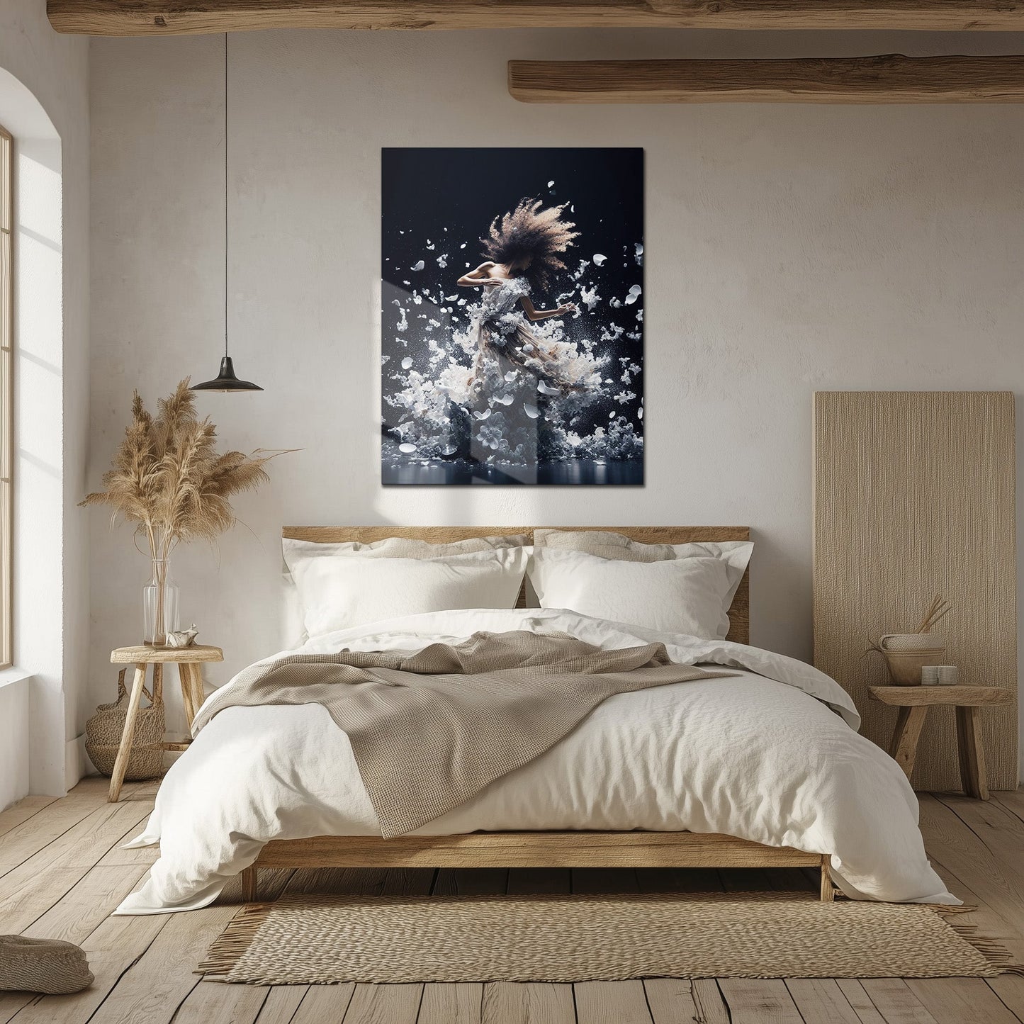 Elegant Floral Dance Explosion – UV Printed Glass Wall Art - KAFCD103