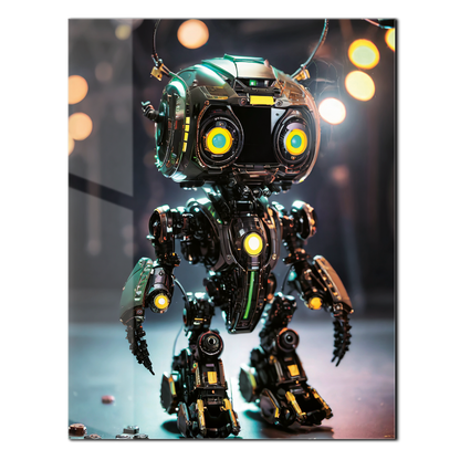 Futuristic Neon-Eyed Robot Character – UV Printed Glass Wall Art - KAFCD105