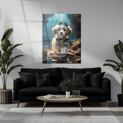 Adventure Puppy Portrait – Cute Explorer Dog UV Glass Wall Art for Pet Lovers - KAFCD110