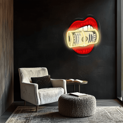 Kiss Dollars Plexiglass Neon Art, Dollars Neon Sign, Neon Light Sign, Neon Wall Art