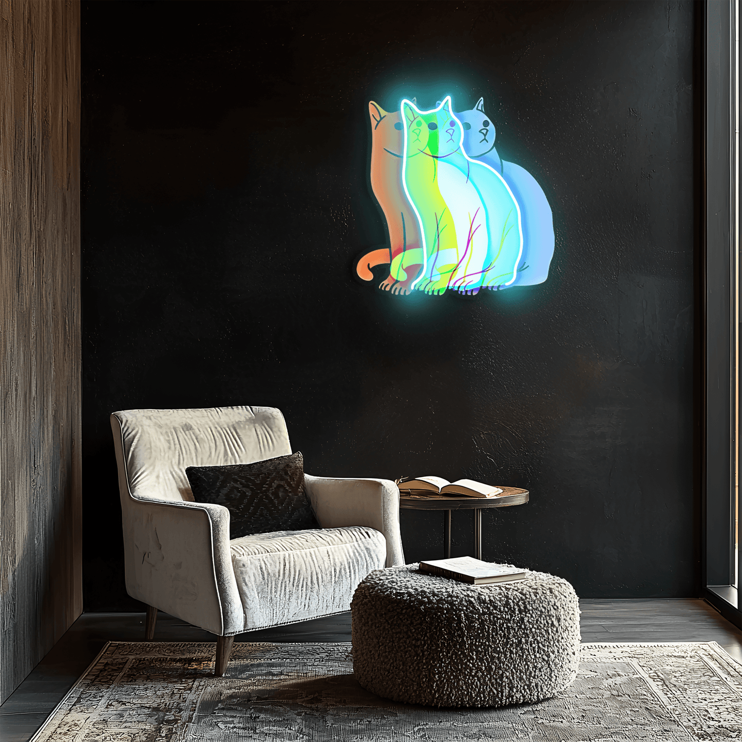 Art néon d'impression UV chat tyrannique, enseigne néon d'impression UV chat, lumière néon, art mural néon
