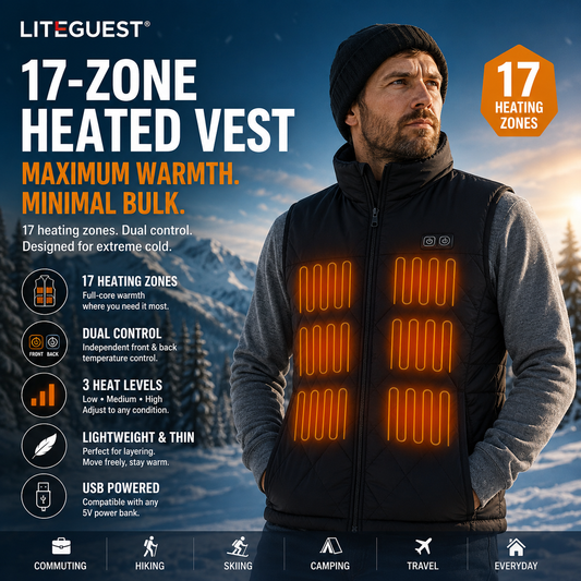 LITEGUEST 17-Zone Heated Vest | Dual Control USB Winter Warmth