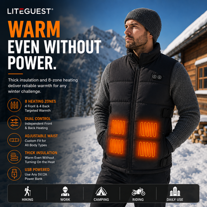 LITEGUEST Adjustable Heated Vest | 8-Zone Dual Control USB Warmth