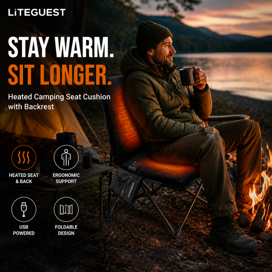 LITEGUEST Heated Outdoor Seat Cushion with Backrest – Warm for Camping