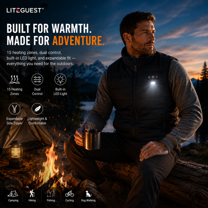 LITEGUEST LED Safety Heated Vest | 15-Zone Dual Control USB Heating