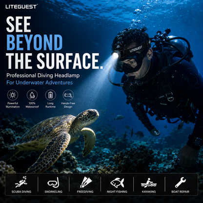 LITEGUEST Pro Submersible Diving Headlamp – IPX8 Rechargeable Underwater LED Headlamp