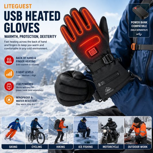 LITEGUEST USB Heated Gloves | Rechargeable Winter Heated Gloves