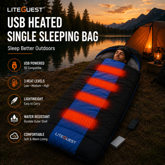 LITEGUEST USB Heated Single Sleeping Bag | Camping Sleeping Bag