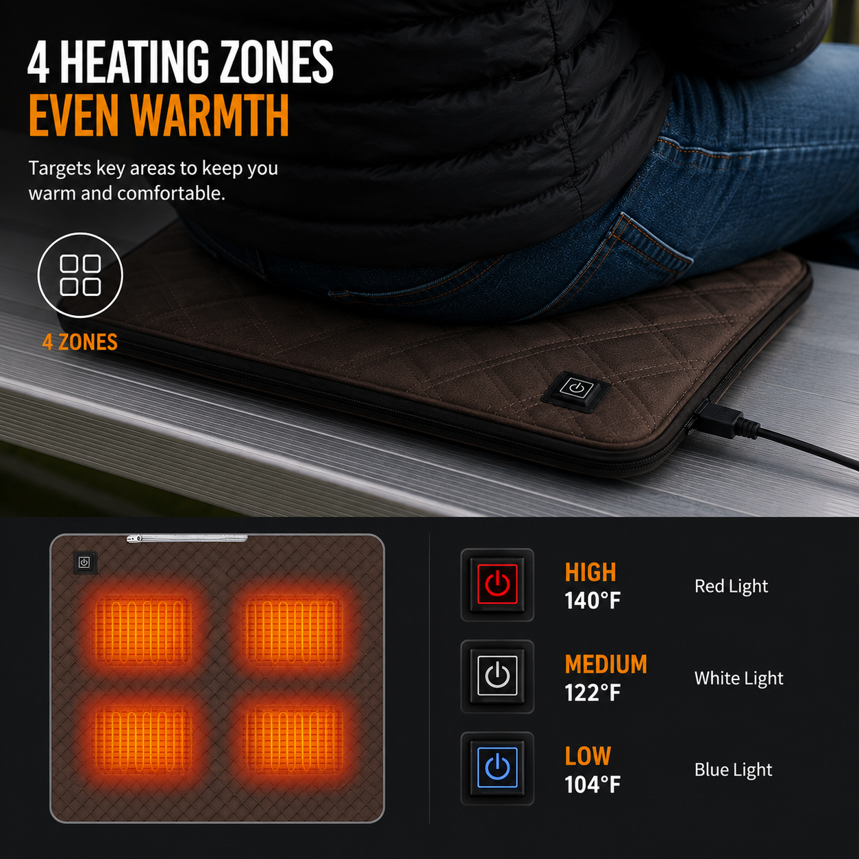 LITEGUEST Ultra Slim Heated Seat Cushion | USB Heated Seat Pad
