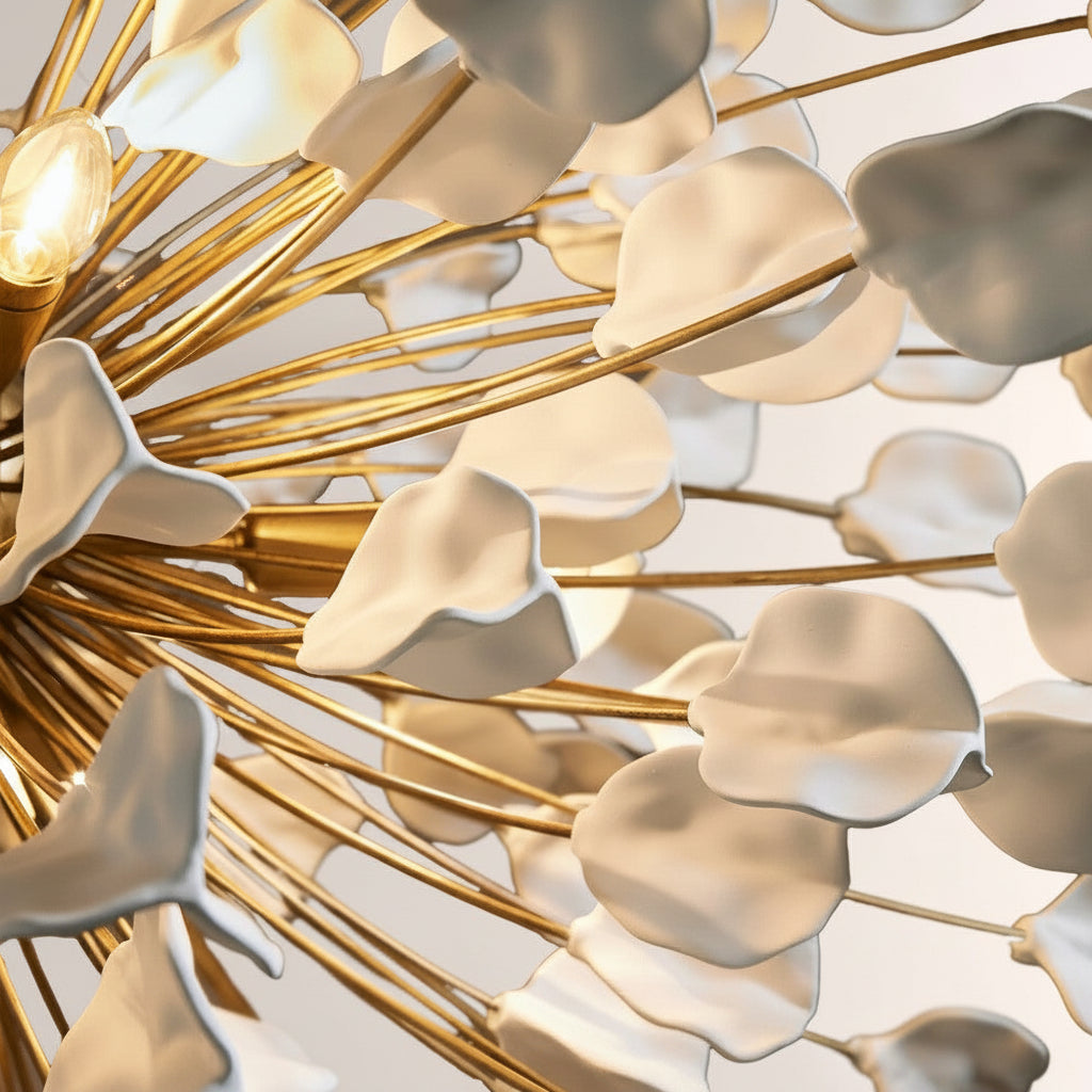 Modern Ceramic Leaf Chandelier Brass