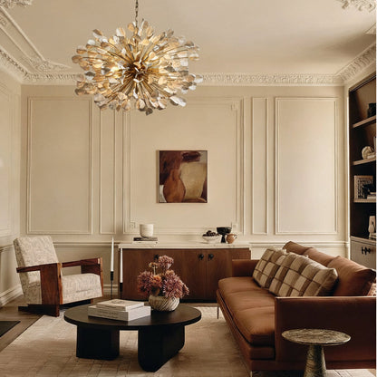 Modern Ceramic Leaf Chandelier Brass