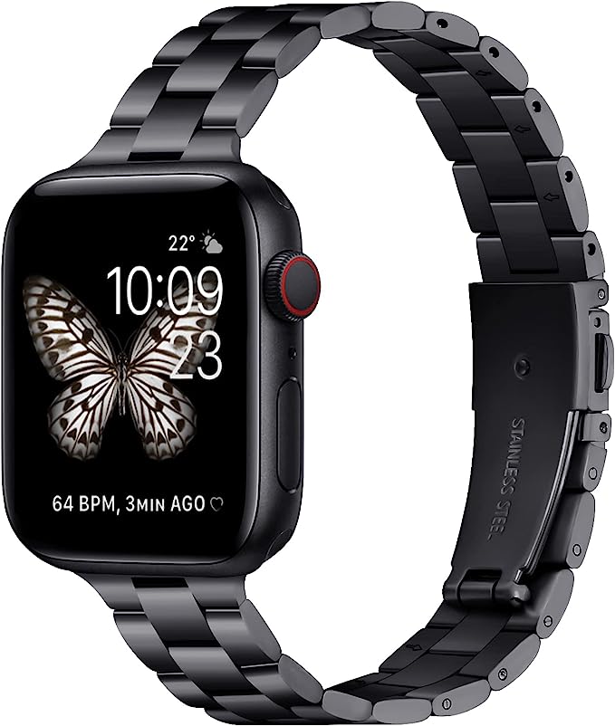 Classic Stainless Steel Metal Slim Band for Apple Watch, Black
