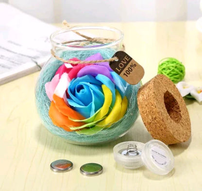 Lucky Star Glass Bottle Soap Flower Night Light with Optional Remote