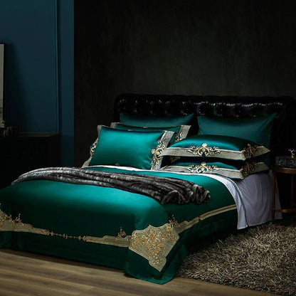 Royal Green Lake Embroidered Duvet Cover Set (Egyptian Cotton)