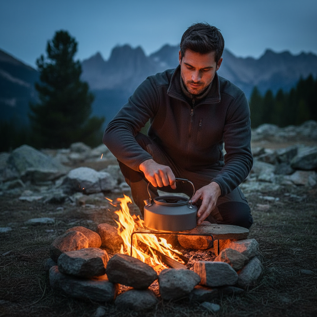 Bouilloire de camping portable – Cuisinière extérieure en aluminium anodisé dur avec poignée résistante à la chaleur | Théière de randonnée légère et compacte : Nouvelle édition