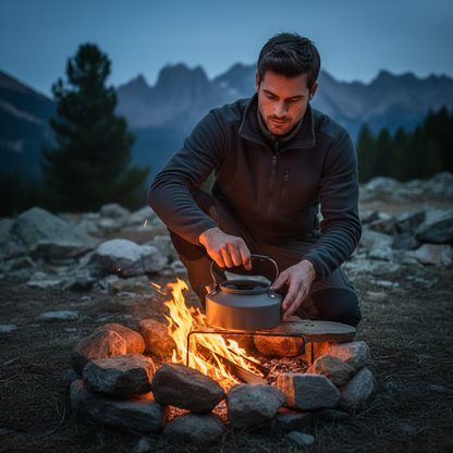 Bouilloire de camping portable – Cuisinière extérieure en aluminium anodisé dur avec poignée résistante à la chaleur | Théière de randonnée légère et compacte : Nouvelle édition