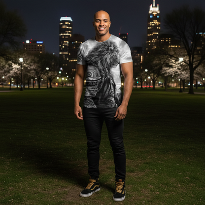 Urban Safari Men's Lion T-Shirt - 3D Printed Animal Graphic Tee, Gold/Black Streetwear, Short Sleeve Crew