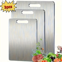 3PCS Stainless Steel Cutting Board Set Non-Slip Anti-Bacterial Kitchen Boards