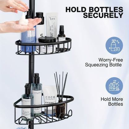 4-Tier Corner Shower Organizer Telescopic Pole Rustproof Bathroom Storage Black