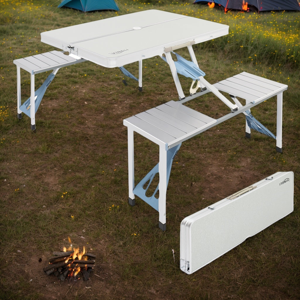 4FT Folding Camping Table w/4 Seats Portable Aluminum Table Set