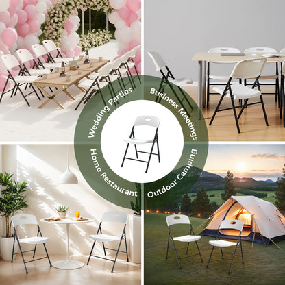 2/4/6 Pack White Plastic Folding Chairs Heavy Duty Metal Frame Indoor Outdoor