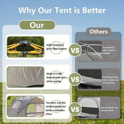 3-4 Person Instant Pop Up Camping Tent Waterproof Quick Setup Outdoor Portable