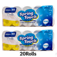 Spring Touch 4-Ply Toilet Paper Ultra Soft Strong Bath Tissue 10/20/30 Rolls Lint-Free