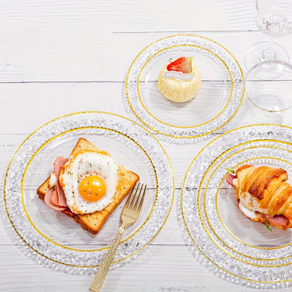 50PCS Clear Plastic Dinnerware Set Reusable Plates Cups Cutlery Wedding Party