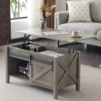 Lift Top Coffee Table 36" Farmhouse Rustic Wood Hidden Storage & Sliding Barn