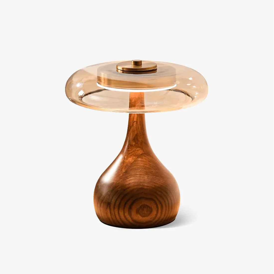 Mid Century Wood Glass Table Lamp LED Dimmable Walnut Disc Light
