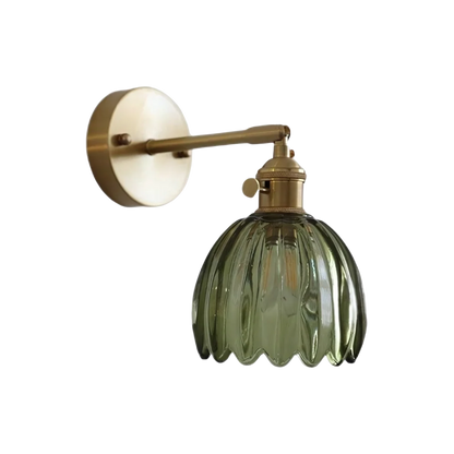 Aplique de Pared Clásico de 1 Luz con Pantalla de Cristal Tulipán de Latón Vintage