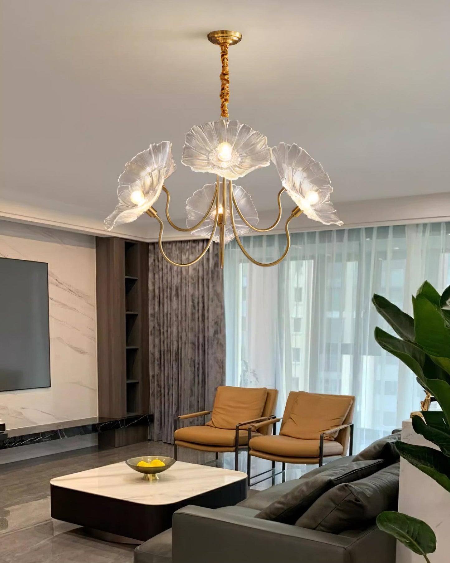 Murano Glass Flowers Chandelier Frosted Leaf Ceiling Light