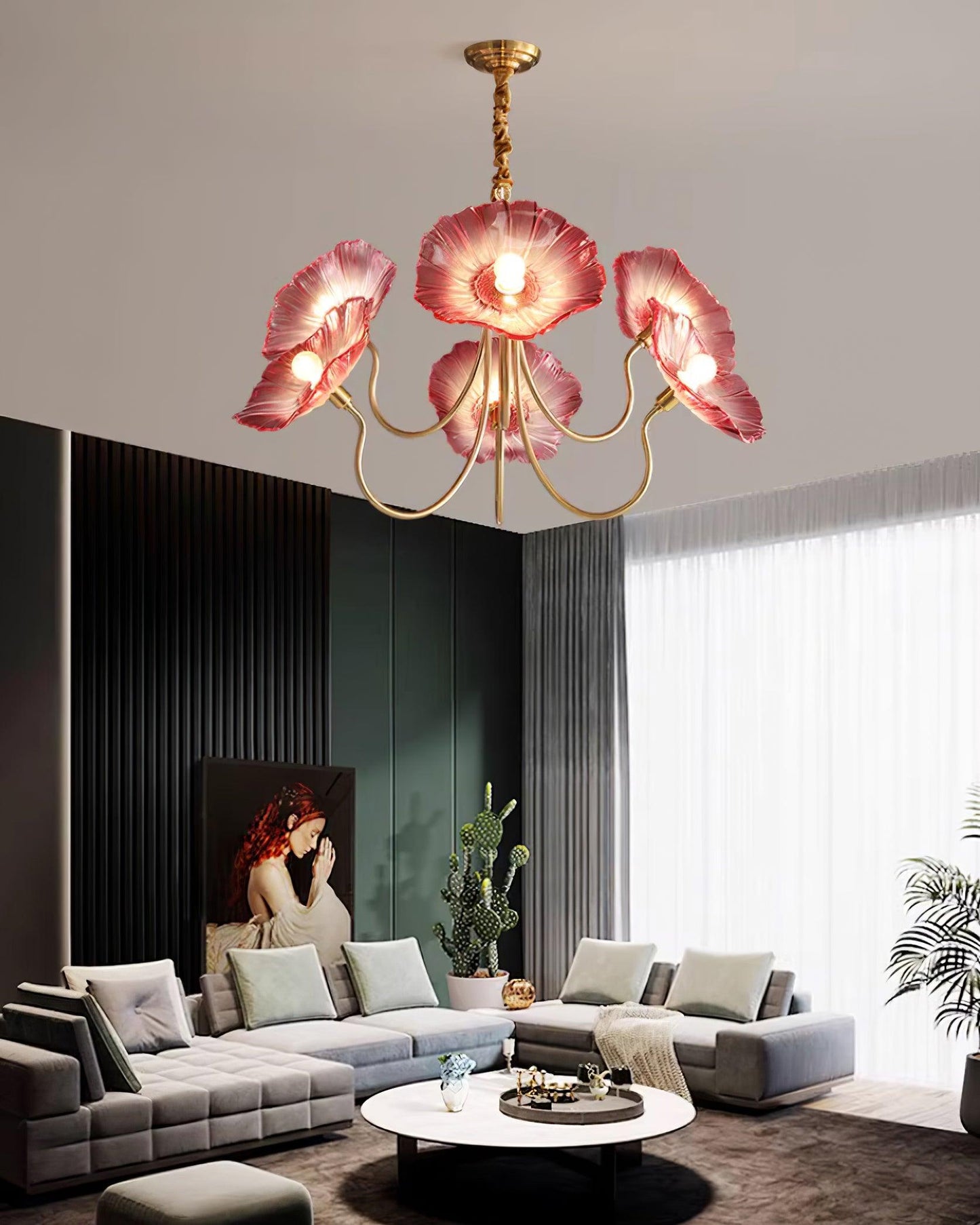 Murano Glass Flowers Chandelier Frosted Leaf Ceiling Light