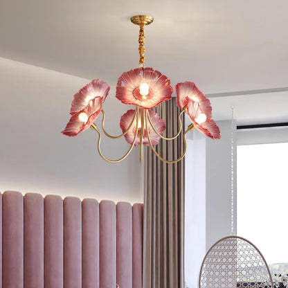 Murano Glass Flowers Chandelier Frosted Leaf Ceiling Light