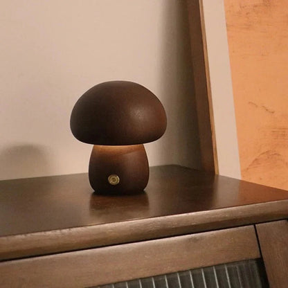 Mushroom Bedside Lamp – Touch-Controlled Dimmable Beech Wood Nightstand Light