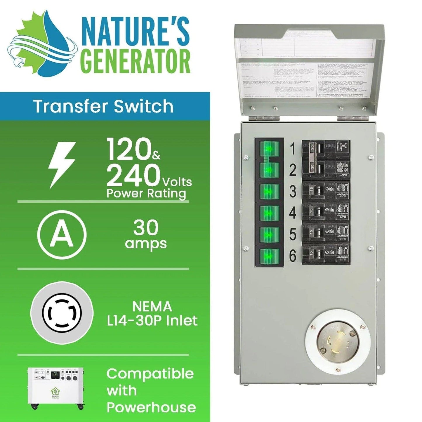 120V/240V 30A 6-Circuit Non-Automatic Transfer Switch